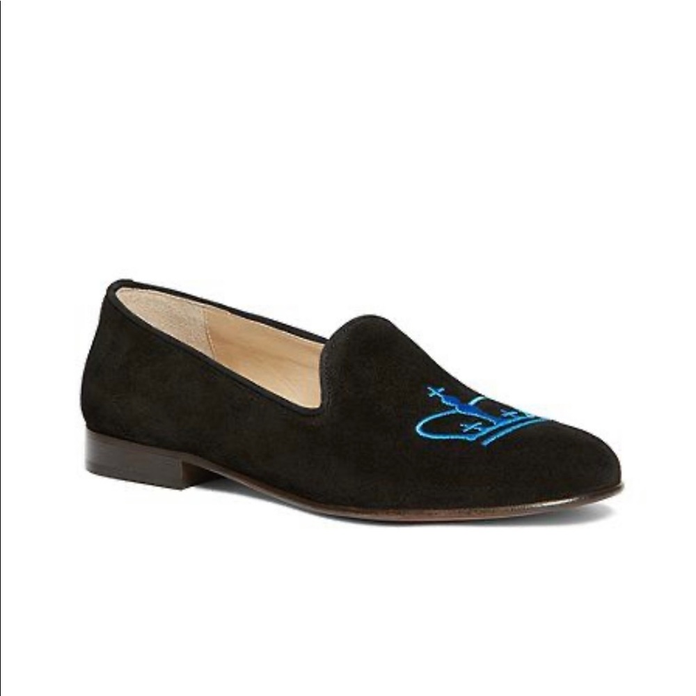 Brooks Brothers Columbia University Black Velvet Slippers Size 10